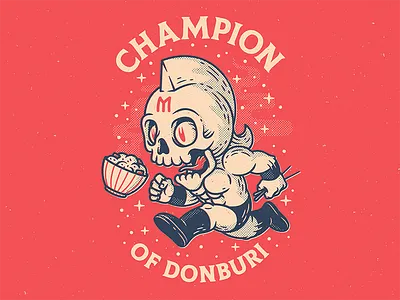 Champion of Donburi apparel artwork bowl design drawing halftone hand drawn illustration line work poster skull strong