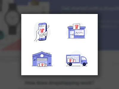 Dropshipping illustrations commerce dropshipping illustration phone purple shopify store truck tshirt