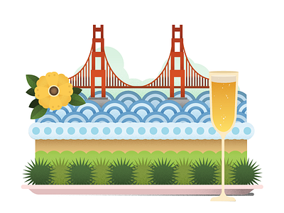 Happy Birthday From SF birthday cake champagne flower illustration illustrator san francisco vector art