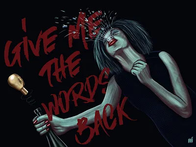 Give me the words back girl illustration lettering red