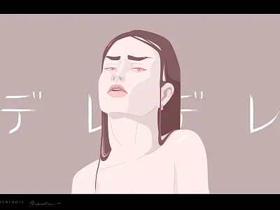 deredere • mou d'amour • lovestruck girl gitaigo grey illustration illustrator japanese pink portrait profile wethair woman