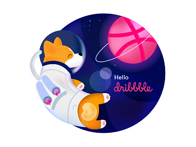 Dribbbleshot animal artwork cartoon debut dog illustration space