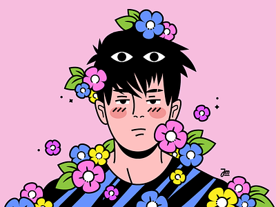 Selfportrait... kinda character design eyes flat flowers illustration man person portrait quirky sad selfportrait vector