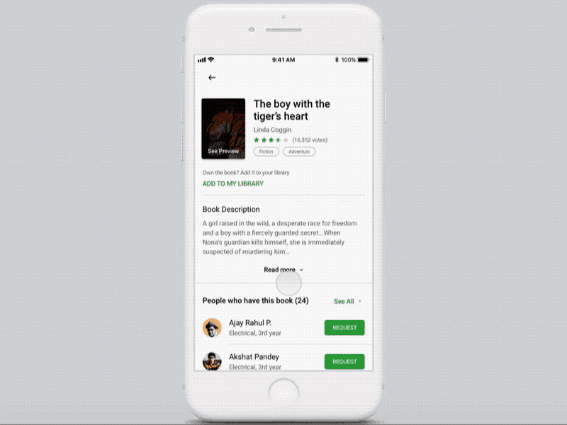 Bookrequest interaction animation book bottom sheet cta detail interaction iphone request