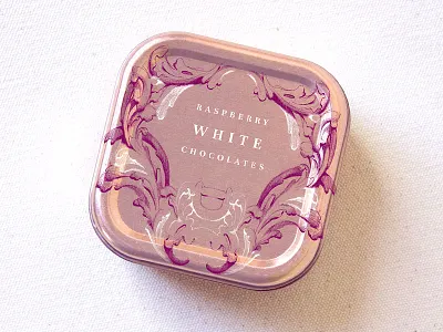 Raspberry White Chocolate chocolate fancy feminine floral flower flowers illustration metallic ornate packaging rose gold vintage inspired