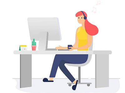 work time calendar computer cup flower girl music woman