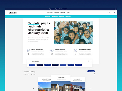 Education Website Design blue education filter hero listing quick search school search teal web design website web development