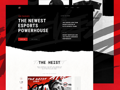 100 Thieves | Website Redesign 100 thieves 100t black and white black website dark website esports gaming grunge grunge website grungy website nadeshot red