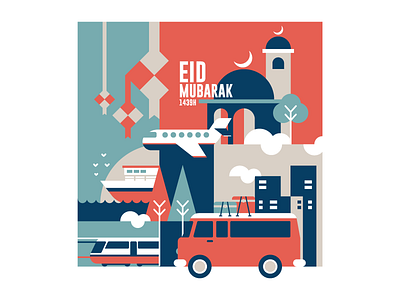 Eid Mubarak 1439H eid flat greeting idulfitri1439h illustration illustrator lebaran2018 poster vector