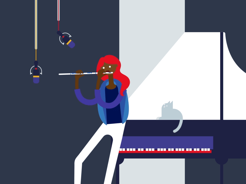 Flute Cat Girl cat flute girl musician piano playing studio