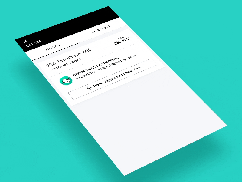 Order Tracking... app delivery flinto geo location map mapbox motion transition uber ui ux