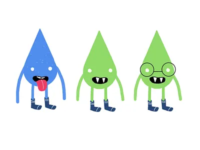 Pointy Monsters Concept concept art cute drawing glasses leaf monsters pointy socks teeth tongue triangle