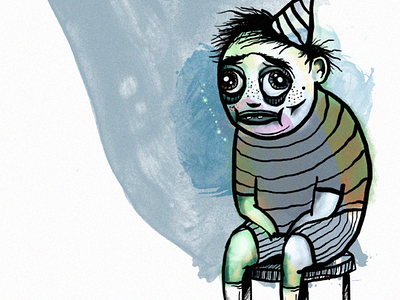The Ugly Kid blue brushes hat illustration kid line photoshop portrait raster sad ugly watercolor