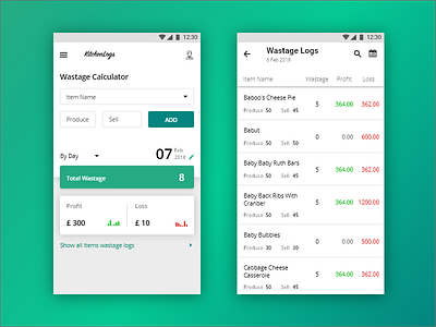 Wastage Log calculator design process mobile app ui ux