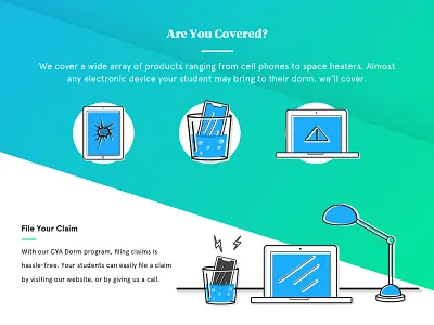 Splash Page Sectional blue gradient green how to icons illustration insurance