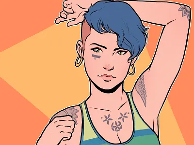 Blue Hair drawing face female figure girl illustration portrait retro tattoo