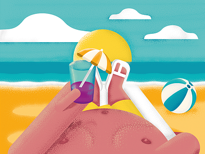 Cocktail 'o clock at the beach beach beachball brush coast cocktail hot illustration man relax sea summer sun