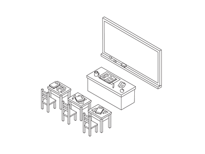 Classroom Line Work illustration isometric