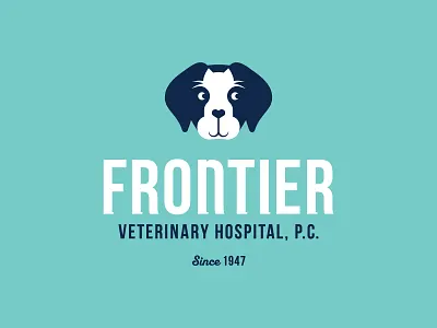 Frontier Veterinary Hospital - Logo cat dog face frontier logo negative space vet veterinary whiskers