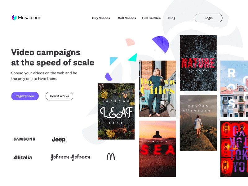 Mosaicoon Home interactions interface minimal motion navigation prototyping typeface ui ux website