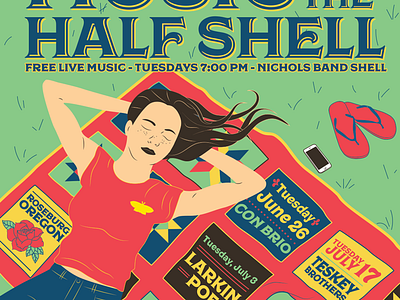 Music on the Half Shell 2018 2018 color concert illustration music oregon quilt type vector