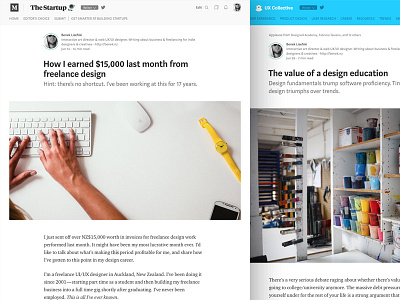 I've started writing about design and freelancing on Medium advice articles blog business designer freelance knowledge learning medium story writing