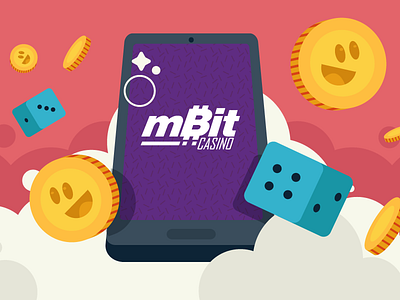 Play mobile! bitcoin cellphone coins dice flat illustration illustrator mbitcasino