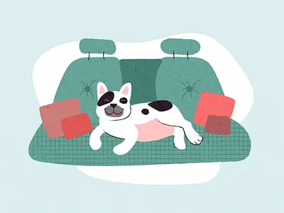 Rest in the car animal car dog drive french bulldog happy illustration inside car pug rest texture travel