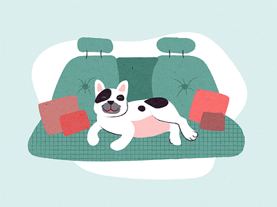 Rest in the car animal car dog drive french bulldog happy illustration inside car pug rest texture travel