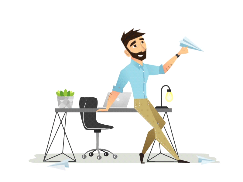 procrastination flight animation editorial gif illustration office ui ux vector web