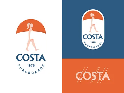 Costa Surf Boards beach girl icon illustration lady logo negative space retro surf surfing surfing logo women