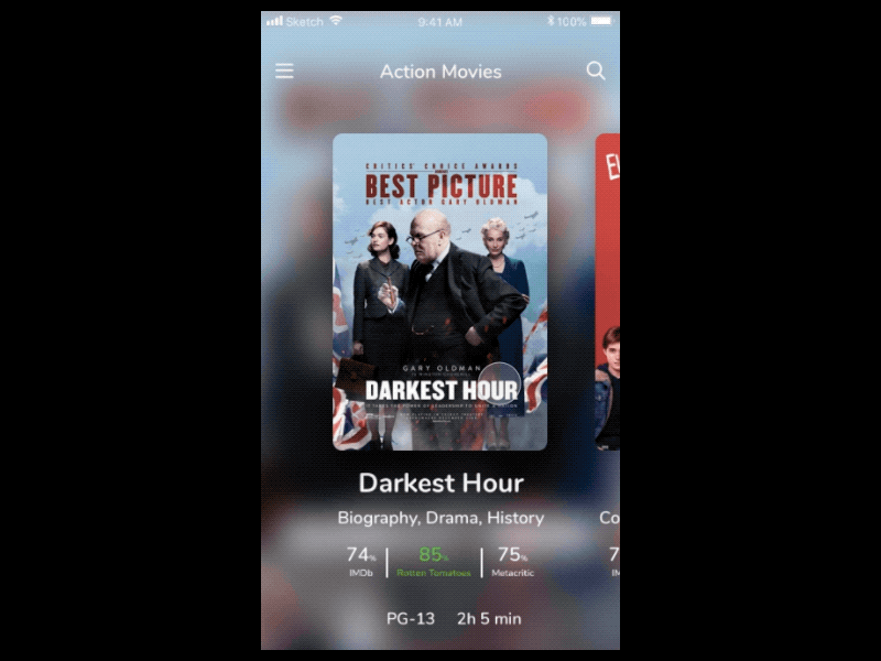 Movie App adobexd animation cinemaapp ios iphone8 movieapp principle sketch ui ux