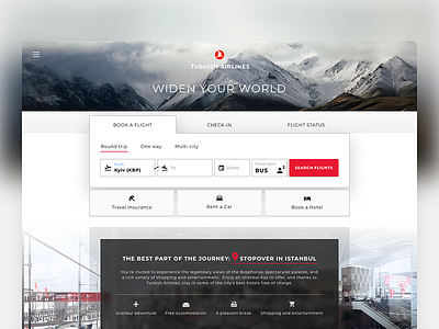 Home Screen (Turkish Airlines) airlines airport booking checkin dailyui flat flight home screen landing ui ux webdesign