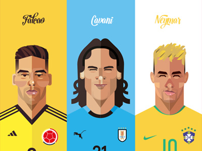 Trio03 Dribbble cavani falcao flat football illustration neymar russia soccer sport vector worldcup