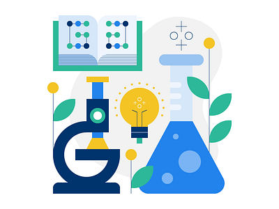 Science Illustration blue green icon iconography icons illustration microscope plants science yellow