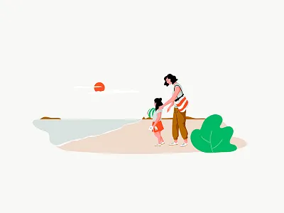Beach time beach character child graphic illustration mother pastel summer sunset vector woman
