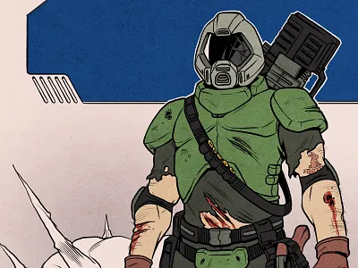 Doomguy character design doom doomguy fanart games hell horror id software illustration sci fi