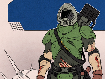 Doomguy character design doom doomguy fanart games hell horror id software illustration sci fi