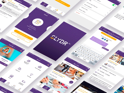 Glydr Animation animation app design feed ios mobile purple social ui ux