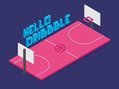 Hello Dribble illustration isometric visual design