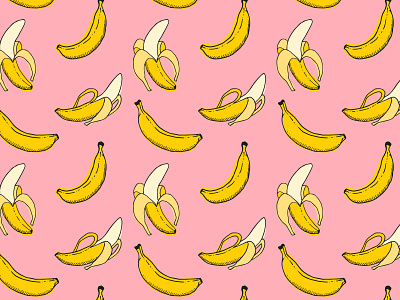 Bananas for dayyyys banana food fruit illustration pattern pink repeat yellow