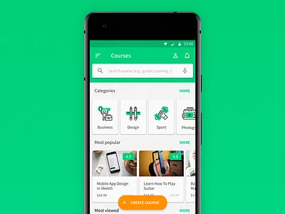 E-learning app UI concept android app card ui cards courses dashboard elearning floating action button illustration learning material design online learning
