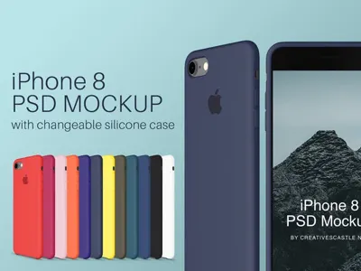 iPhone 8 PSD Mockup with Silicone Case apple case cover iphone iphone 8 mobile mockup phone presentation psd silicone