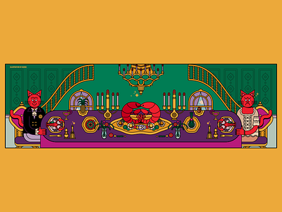 Crimson Cat's Dinner 2d animal art cat character color design dinner drawing food illustration vector