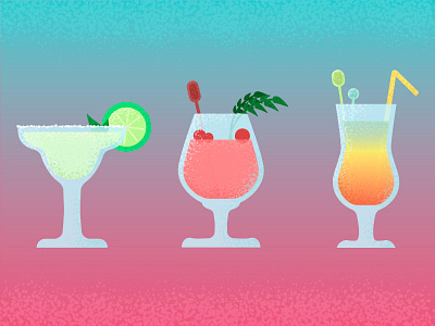 Three kinds of alcoholic drinks. alcohol berry binge cocktail drink glass green lime mint orange pink salt