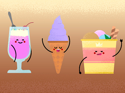 Three types of ice cream. cold cream dessert food glass happiness ice joy pink purple wafer yellow