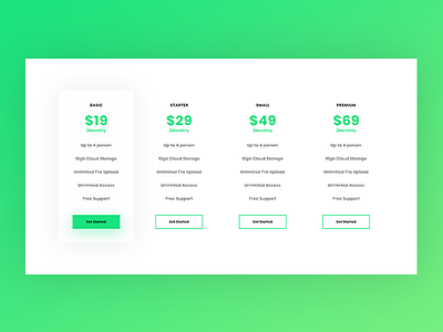 Clean Pricing Table Freebie clean color creative design download freebie green landing page minimal ui ux web web design website