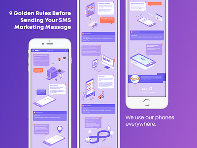 9 SMS Golden Rules Infographic 9 design infographic isometric message mobile phone purple red sms sms marketing text