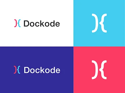 DocKode Logo blue branding code coding company design kozhikode logo pink red software type