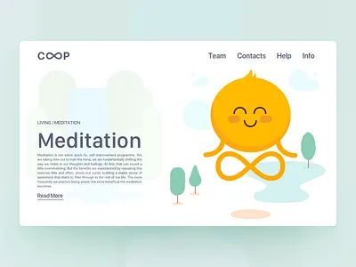 Meditation calm character design dailyui illustration landing layout meditation page pastel typography website